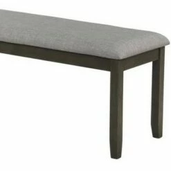 Wooden Bench with Fabric Upholstered Seat and Chamfered Legs - Benzara Gray/black