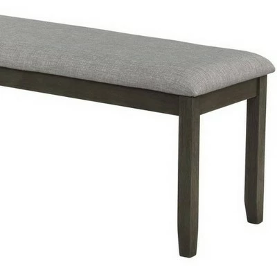 Wooden Bench with Fabric Upholstered Seat and Chamfered Legs - Benzara Gray/black 3 Wooden Bench with Fabric Upholstered Seat and Chamfered Legs - Benzara Gray/black