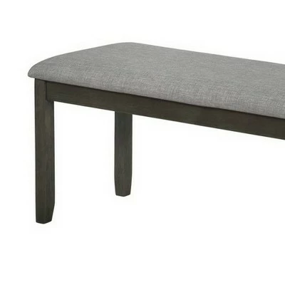 Wooden Bench with Fabric Upholstered Seat and Chamfered Legs - Benzara Gray/black 4 Wooden Bench with Fabric Upholstered Seat and Chamfered Legs - Benzara Gray/black - Image 2