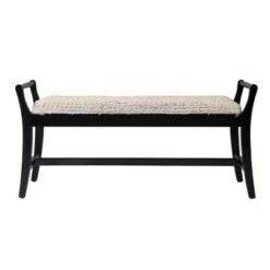 Trentwood Coastal 44.25" Water Hyacinth Bench Whitewashed/Black - Aiden Lane