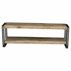 Handcrafted Reclaimed Wood and Metal 60" Storage Entryway Bench with Shelf - Timbergirl