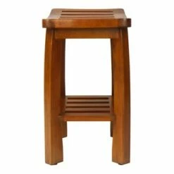 Oceanstar Solid Wood Spa Shower Bench with Storage Shelf, Teak Color Finish -Ottomans Official Shop unnamed file 2448