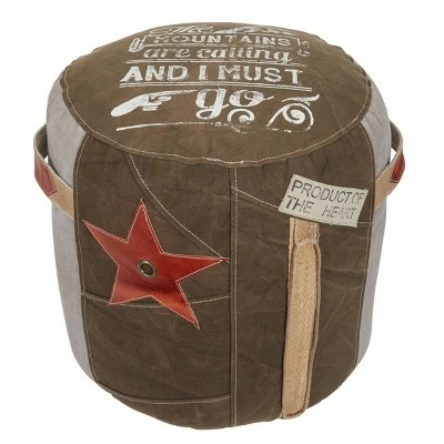 Olivia & May Canvas Pouf with Star Motif Brown - Olivia & May 3 Olivia & May Canvas Pouf with Star Motif Brown - Olivia & May