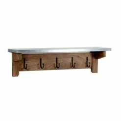 Millwork Bench with Coat Hook Shelf Wood and Zinc Metal Silver/Light Amber - Alaterre Furniture -Ottomans Official Shop unnamed file 2538