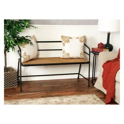 Metal and Wood Bench Slat Back Black/Brown - Olivia & May 5 Metal and Wood Bench Slat Back Black/Brown - Olivia & May - Image 3