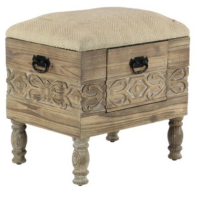 Olivia & May Rustic Cushioned Stool with Drawer Beige - Olivia & May 3 Olivia & May Rustic Cushioned Stool with Drawer Beige - Olivia & May