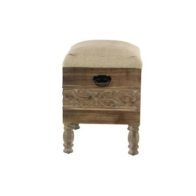 Olivia & May Rustic Cushioned Stool with Drawer Beige - Olivia & May 8 Olivia & May Rustic Cushioned Stool with Drawer Beige - Olivia & May - Image 6