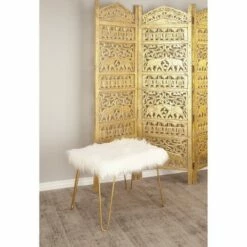 Olivia & May Modern Faux Fur Cushioned Bench Gold - Olivia & May