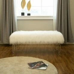 Oversized Faux Fur Acrylic Bench White - Glitzhome -Ottomans Official Shop unnamed file 2662