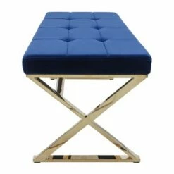 Rectangle X Legs Velveteen Bench Blue/Gold - Sagebrook Home -Ottomans Official Shop unnamed file 2684