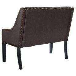 44" Nailhead Trim Leatherette Accent Bench Brown - Benzara