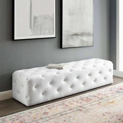 72" Amour Tufted Button Entryway Faux Leather Bench White - Modway 8 72" Amour Tufted Button Entryway Faux Leather Bench White - Modway - Image 6
