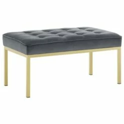 Loft Stainless Steel Leg Medium Performance Velvet Bench Gold/Gray - Modway