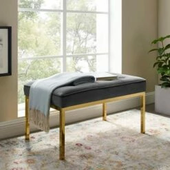 Loft Stainless Steel Leg Medium Performance Velvet Bench Gold/Gray - Modway -Ottomans Official Shop unnamed file 2805