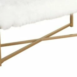 Upholstered Rectangular Bench with Crossed Metal Base White/Gold - Benzara -Ottomans Official Shop unnamed file 2868