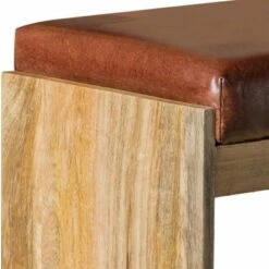 Wooden Accent Bench with 2 Open Compartments and Leatherette Seat Brown - Benzara