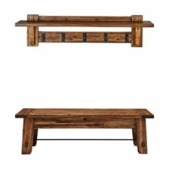 Alaterre Furniture Durango Industrial Wood Coat Hook Shelf and Bench Set Dark Brown - Alaterre