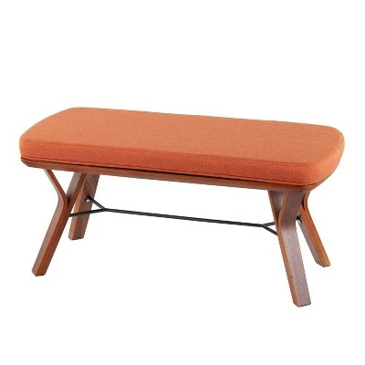 42" Folia Bench Polyester/Wood Walnut/Orange - LumiSource 4 42" Folia Bench Polyester/Wood Walnut/Orange - LumiSource - Image 2