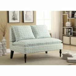 Dual Pillow Back Bench Soft Blue/Cream - HomeFare