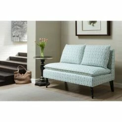 Dual Pillow Back Bench Soft Blue/Cream - HomeFare -Ottomans Official Shop unnamed file 3030