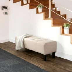 Rosewell Button Tufted Fabric Accent Bench - CorLiving Cream -Ottomans Official Shop unnamed file 3181