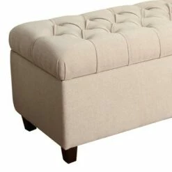 Fabric Upholste Button Tufted Wooden Bench - Benzara Light Gray/brown