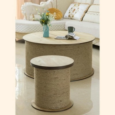 Vintiquewise Decorative Round Spool Shaped Wooden Stool with Rope 6 Vintiquewise Decorative Round Spool Shaped Wooden Stool with Rope - Image 4