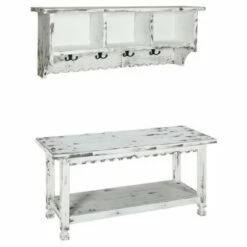 Country Cottage Antiqued Wood Coat Hooks and Storage Bench Set - Alaterre Furniture White -Ottomans Official Shop unnamed file 3333