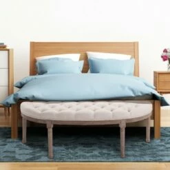 HOMCOM Vintage Semi-Circle Hallway Bench Tufted Upholstered Velvet-Touch Fabric Accent Seat with Rubberwood Legs Off White