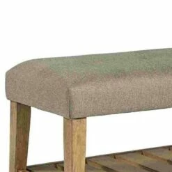 Tufted Cushioned Seat Wooden Bench - Benzara Green/brown