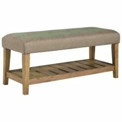 Tufted Cushioned Seat Wooden Bench - Benzara Green/brown -Ottomans Official Shop unnamed file 3364