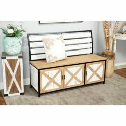 Olivia & May Farmhouse Wood Rectangle Storage Bench Brown - Olivia & May