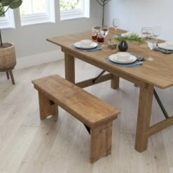 Merrick Lane Antique Solid Pine Folding Farmhouse Style Bench -Ottomans Official Shop unnamed file 3403