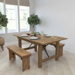 Merrick Lane Antique Solid Pine Folding Farmhouse Style Bench -Ottomans Official Shop unnamed file 3404