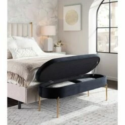 48" Chloe Contemporary Upholstered Storage Bench - LumiSource Chrome/gray -Ottomans Official Shop unnamed file 3544