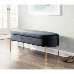 48" Chloe Contemporary Upholstered Storage Bench - LumiSource Chrome/gray -Ottomans Official Shop unnamed file 3546