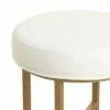 Round Shape Metal Framed Stool with Velvet Upholstered Seat White and Gold - Benzara -Ottomans Official Shop unnamed file 355