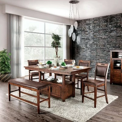 Soho Upholstered Counter Height Bench Light Walnut - HOMES: Inside + Out 4 Soho Upholstered Counter Height Bench Light Walnut - HOMES: Inside + Out - Image 2