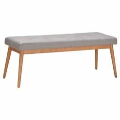 Sullivan Oak Mid Century Linen Bench - Inspire Q Smoke