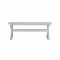 Rectangular Dining Bench with X Shaped Pedestal Legs White - Benzara