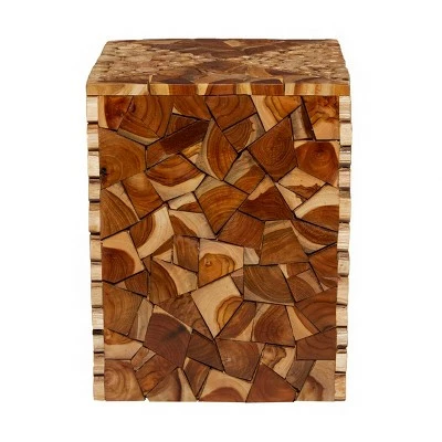 Olivia & May Contemporary Teak Wood Accent Stool Brown - Olivia & May 5 Olivia & May Contemporary Teak Wood Accent Stool Brown - Olivia & May - Image 3