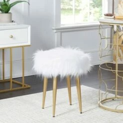 Round Faux Fur Stool Gold - Silverwood