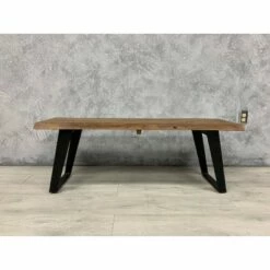 50" Light Acacia Wood Live Edge Dining Table Light Brown/Black - Timbergirl -Ottomans Official Shop unnamed file 3822