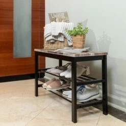 31.5" Entryway Storage Bench and Shoe Rack Distressed Wood Finish Brown - Danya B. -Ottomans Official Shop unnamed file 3909