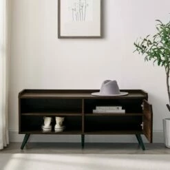 Mid-Century Modern 42" Entryway Bench with Storage - Saracina Home Dark Walnut -Ottomans Official Shop unnamed file 3949