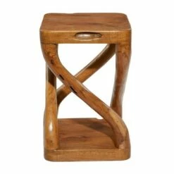 Olivia & May Contemporary Helix Pattern Teak Wood Stool Brown - Olivia & May -Ottomans Official Shop unnamed file 396