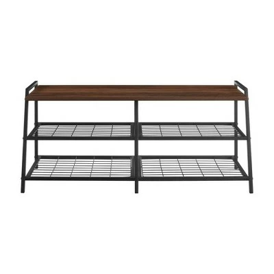 42" Urban Industrial Metal and Wood Entry Bench - Saracina Home Gray Wash 7 42" Urban Industrial Metal and Wood Entry Bench - Saracina Home Gray Wash - Image 5