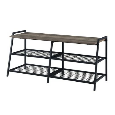 42" Urban Industrial Metal and Wood Entry Bench - Saracina Home Gray Wash 10 42" Urban Industrial Metal and Wood Entry Bench - Saracina Home Gray Wash - Image 8