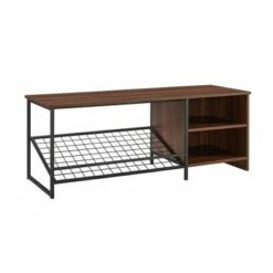 48" Urban Industrial Entry Bench with Shoe Storage - Saracina Home Dark Walnut -Ottomans Official Shop unnamed file 4007