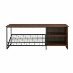 48" Urban Industrial Entry Bench with Shoe Storage - Saracina Home Dark Walnut -Ottomans Official Shop unnamed file 4009